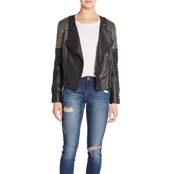 Haute Hippie Lambskin Leather Jacket 
w/ Studded Embellished Shoulders Sz Small - Picture 2 of 16